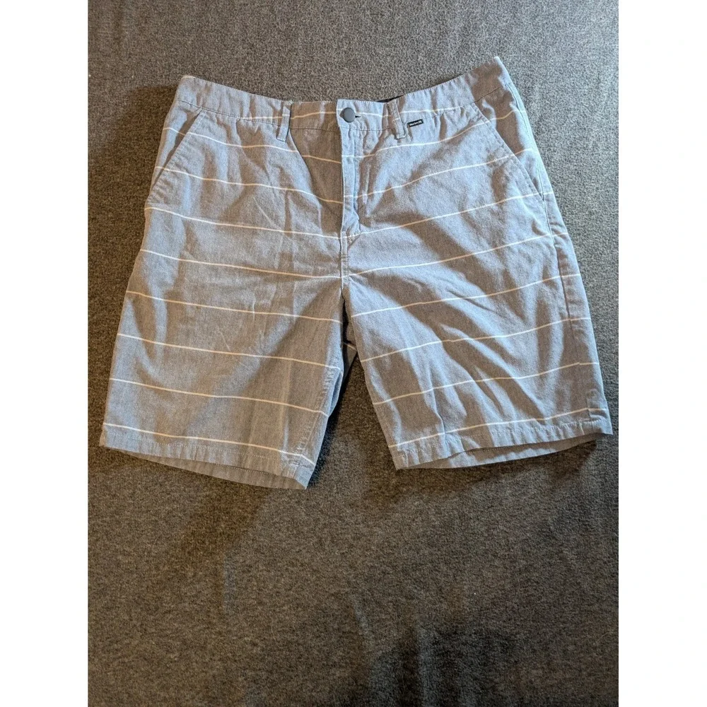 Hurley Shorts Mens Golf Chino Size 36 Blue Striped Flat Front F9692-00
